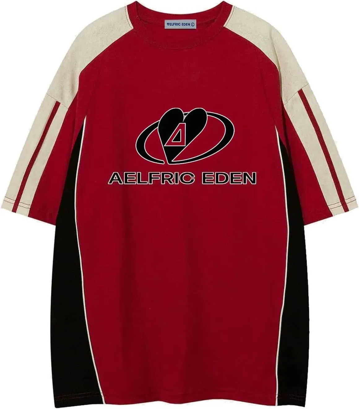 Aelfric Eden Oversized Graphic Tees Men Contrast Color Speedway Racing Tee Unisex Streetwear Tshirt Patchwork Polo Tee