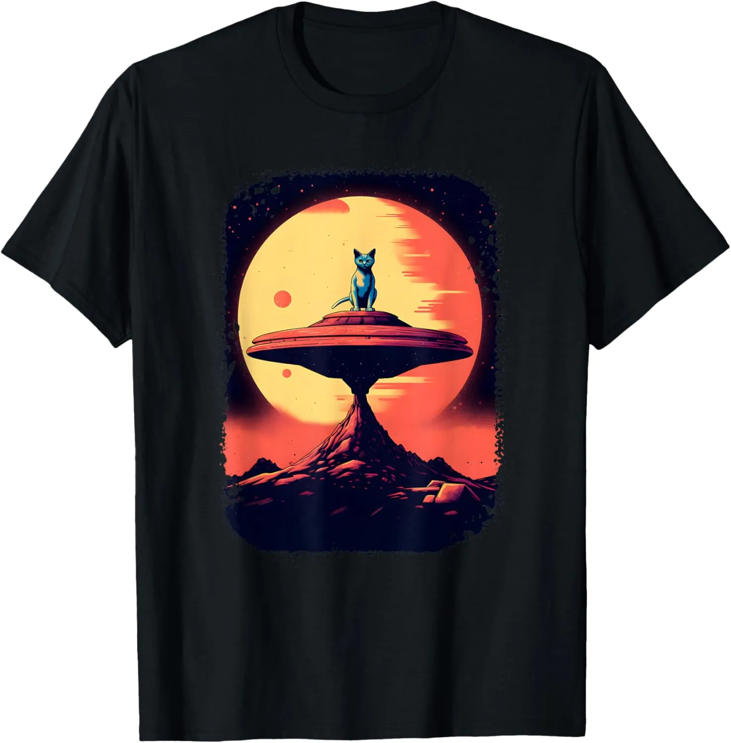 Alien UFO Funny Cat On Top Of a UFO Spaceship Space Galaxy T-Shirt