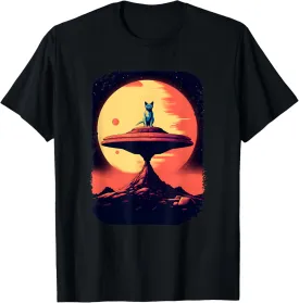 Alien UFO Funny Cat On Top Of a UFO Spaceship Space Galaxy T-Shirt