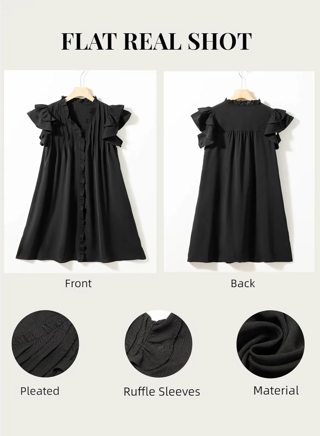 AlvaQ Womens Summer Dresses 2025 V Neck Ruffle Cap Short Sleeve Mini Dress Casual Flowy Pleated A Line Sundress with Pockets