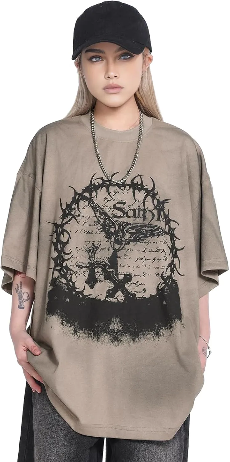 Arnodefrance Men Vintage Graphic Printing T-Shirt Hip Hop Rapper Tee Shirt Cotton Short Sleeve Shirt