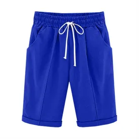 Bermuda Shorts for Women Knee Length Summer Casual Beach Elastic Waist Drawstring Comfy Trendy Long Cotton Linen Shorts