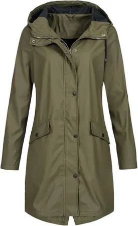 Canbebig Raincoat Women Lightweight Waterproof Coats Long Hooded Trench Coats Packable Rain Coats with Pockets Travel Jackets