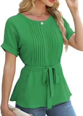 CiCiBird Women Dressy Casual Blouses Summer Peplum Tops Work Pleated Blouse