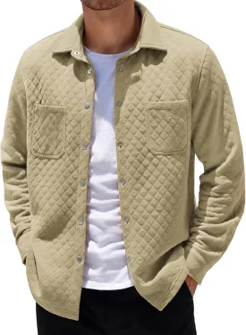 COOFANDY Mens Shacket Long Sleeve Shirt Jacket with Pockets Lightweight Quilted Overshirt