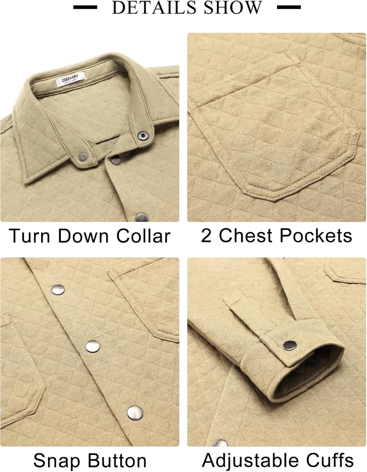 COOFANDY Mens Shacket Long Sleeve Shirt Jacket with Pockets Lightweight Quilted Overshirt