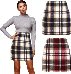 Coume 2 Pack Womens Wool Plaid Mini Skirts Spring Winter High Waisted Pencil Bodycon Skirt 2025 Trendy
