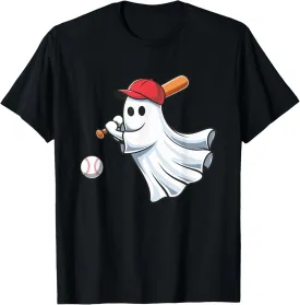 Ghost Playing Baseball Halloween Costume for Boys Kids T-Shirt