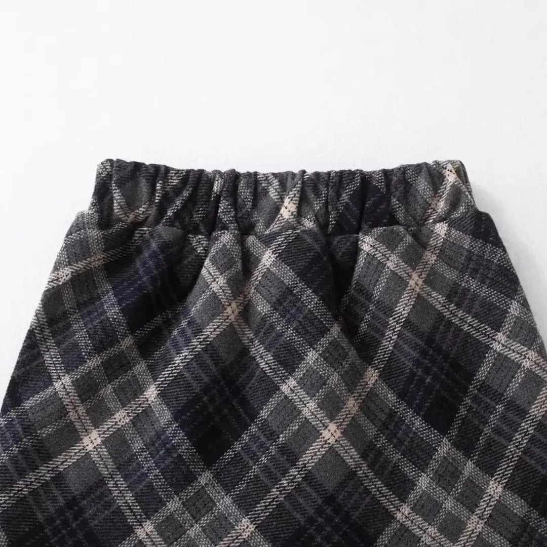 Girls Wool Plaid Mini Skirt Fall Winter High Waisted Bodycon Pencil Uniform Skirts