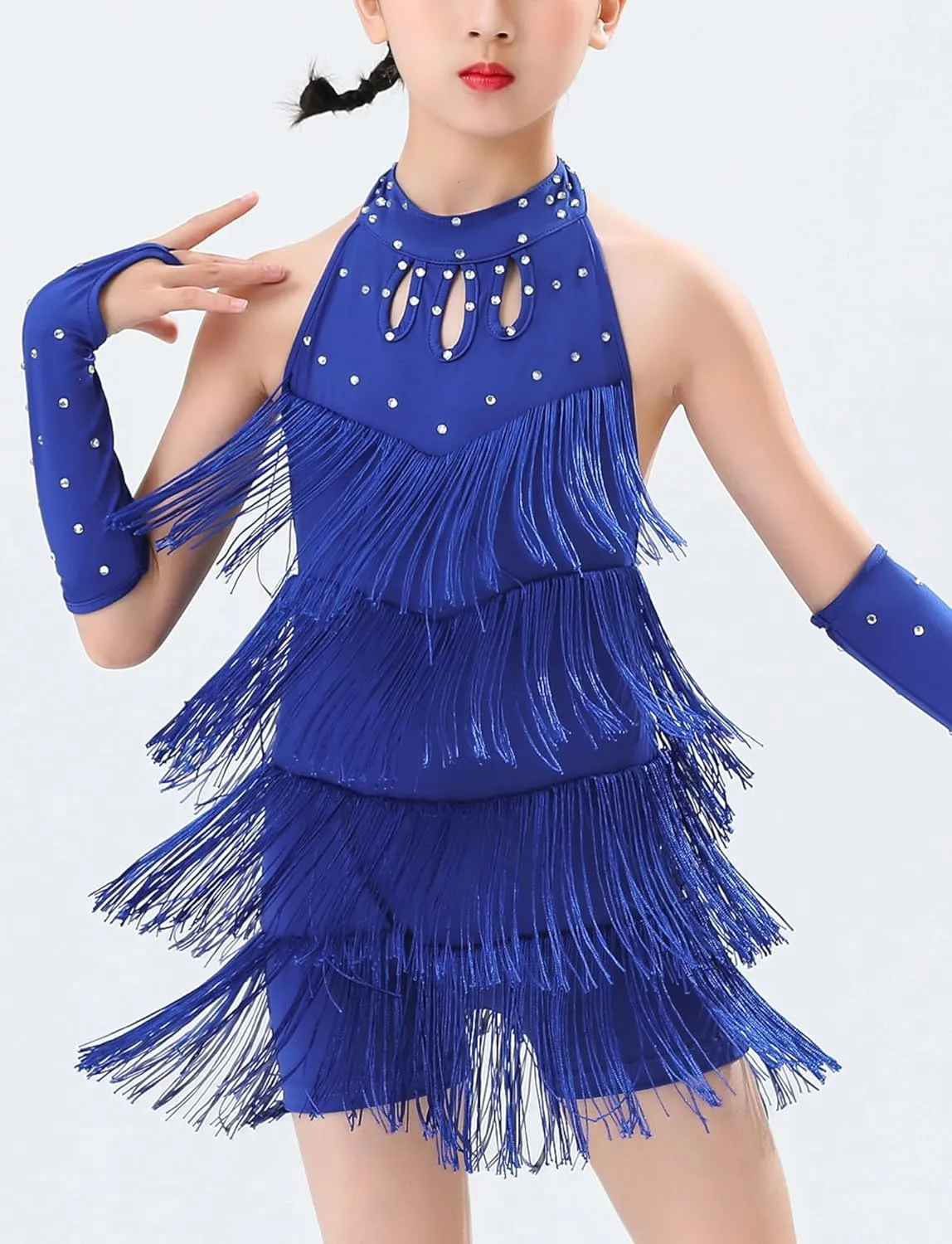 Happy Cherry Girls Latin Short Bodysuit Dress Sleeveless Tassels Dancewear Samba Rumba Jazz Cha Cha Dance Costume 3-14Y