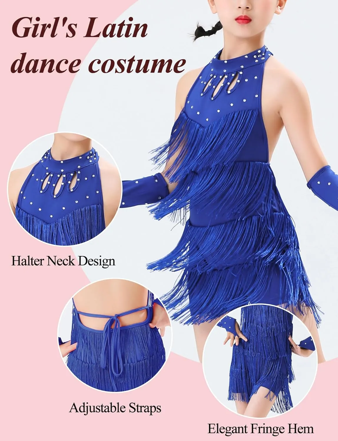 Happy Cherry Girls Latin Short Bodysuit Dress Sleeveless Tassels Dancewear Samba Rumba Jazz Cha Cha Dance Costume 3-14Y