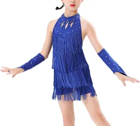 Happy Cherry Girls Latin Short Bodysuit Dress Sleeveless Tassels Dancewear Samba Rumba Jazz Cha Cha Dance Costume 3-14Y