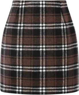 IDEALSANXUN Womens High Waist Plaid Skirt Bodycon Pencil Wool Mini Skirts