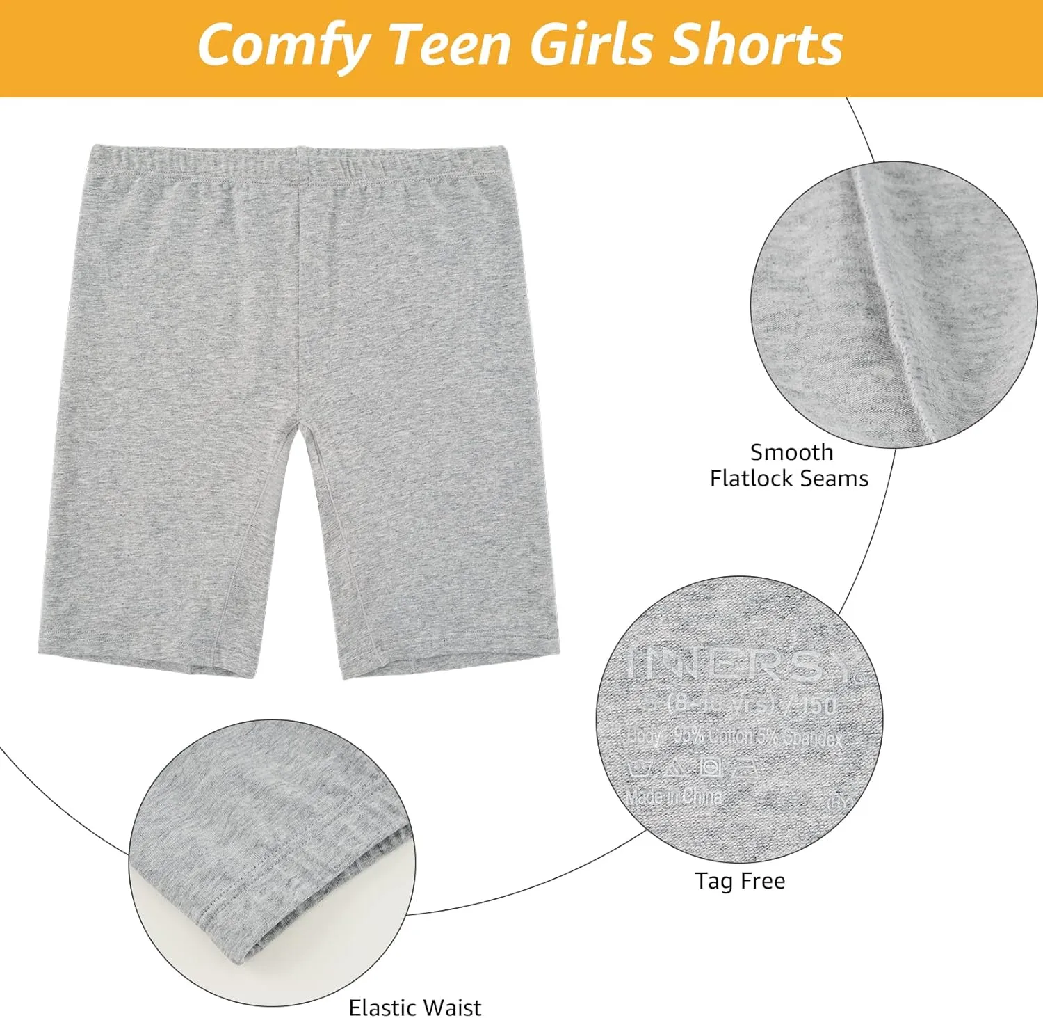 INNERSY Teen Girls Dance Bike Shorts Cotton Under Dress Shorts for Size 8-16 Pack of 3