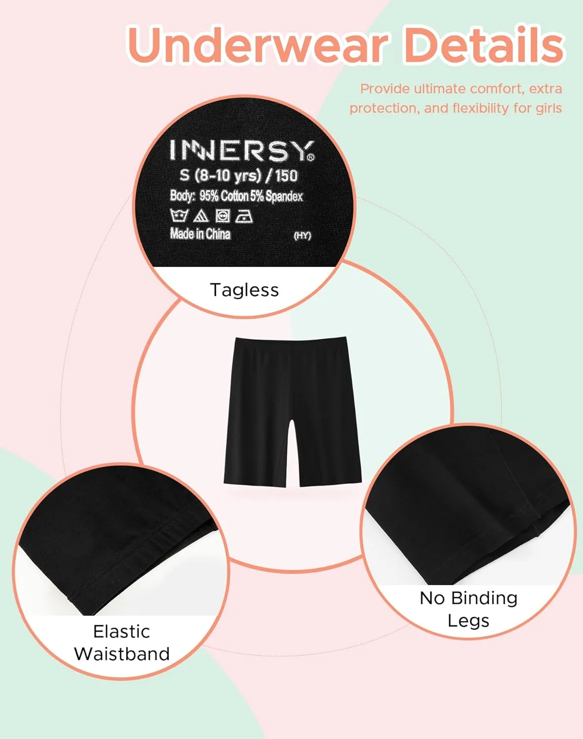INNERSY Teen Girls Dance Bike Shorts Cotton Under Dress Shorts for Size 8-16 Pack of 3
