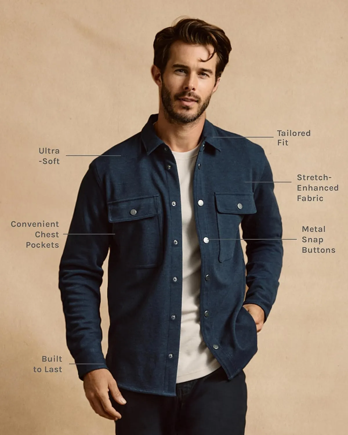 INTO THE AM Men's Sierra Shirt Jacket S - 4XL Twill Casual Fall Fashion Long Sleeve Button Up