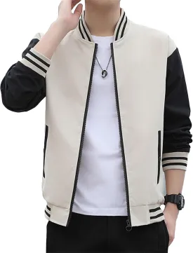 JEKE-DG Men's Stand Collar Casual Baseball Jacket Long Sleeve Fashion Zipper Overshirt Loose Fit Windbreaker Jacket Coat