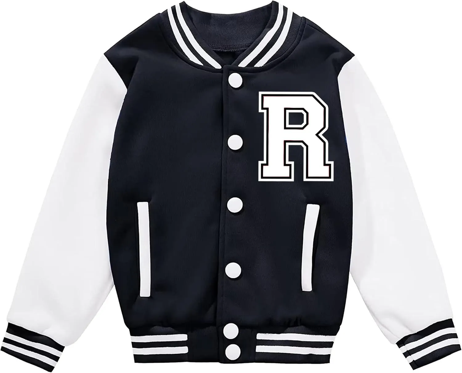 Kids Baseball Jacket Letter Print Boys Girls Varsity Coat Casual Lightweight School Uniform With Button