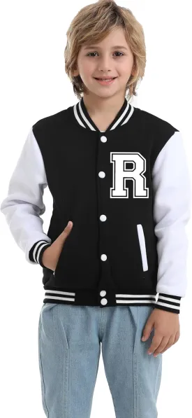 Kids Baseball Jacket Letter Print Boys Girls Varsity Coat Casual Lightweight School Uniform With Button
