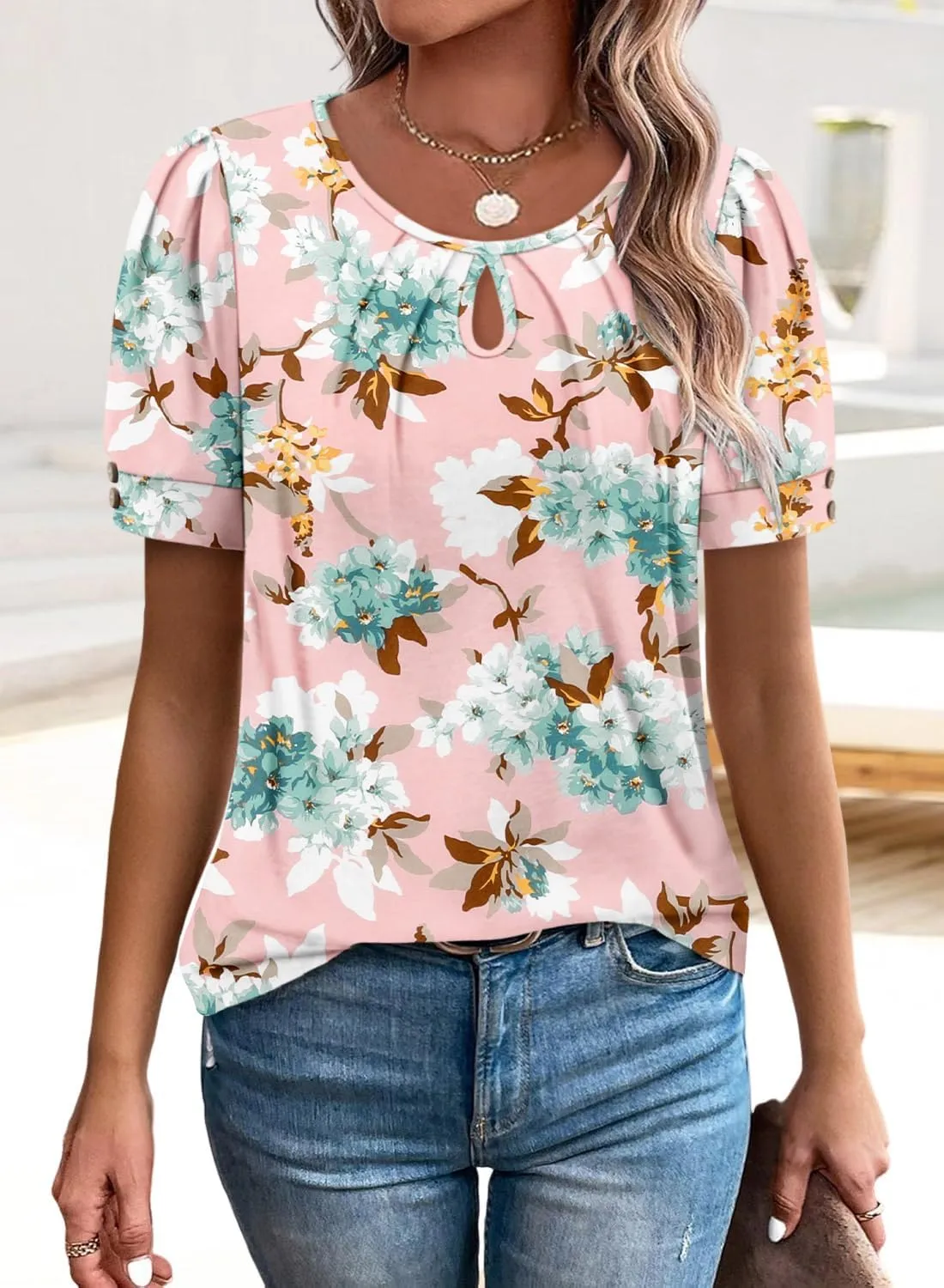 KISSMODA Womens Tops Short Sleeve Plus Size Tunic Top Casual Shirt O-neck Boho Blouse Summer Basic Tunics Tops for Woman