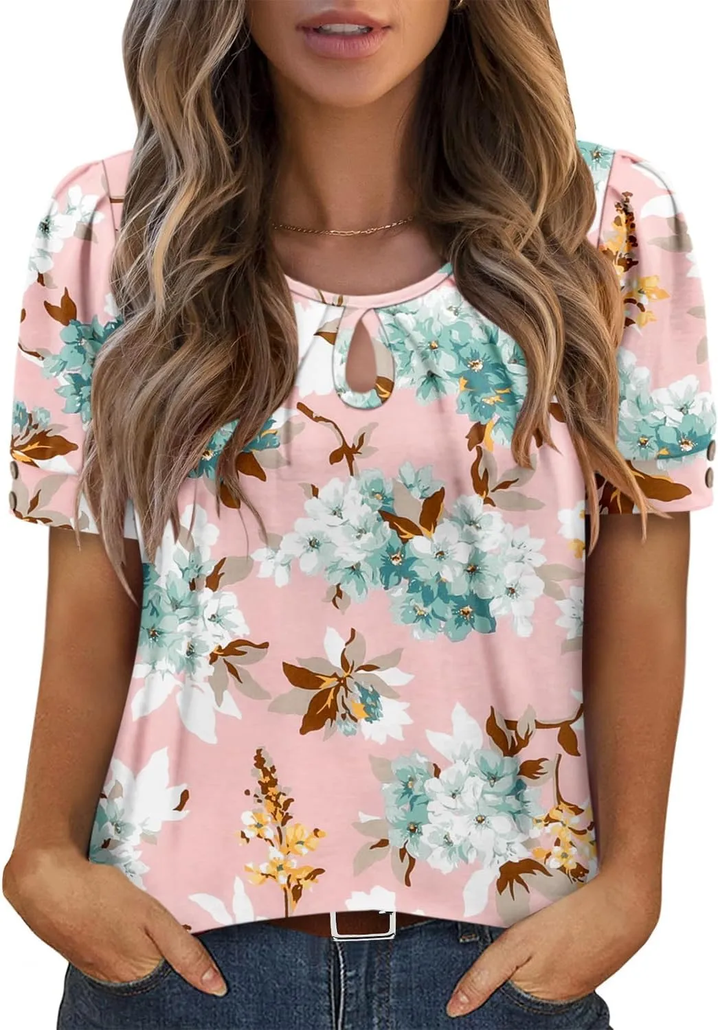 KISSMODA Womens Tops Short Sleeve Plus Size Tunic Top Casual Shirt O-neck Boho Blouse Summer Basic Tunics Tops for Woman