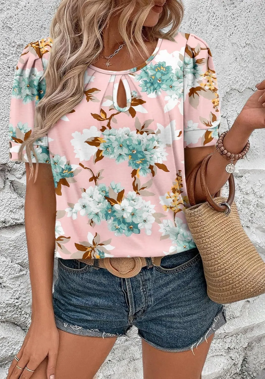 KISSMODA Womens Tops Short Sleeve Plus Size Tunic Top Casual Shirt O-neck Boho Blouse Summer Basic Tunics Tops for Woman