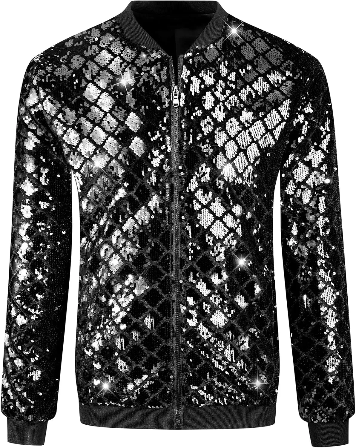 Lars Amadeus Argyle Sequin Bomber Jacket for Men's Party Club Shiny Baseball Varsity Jacket