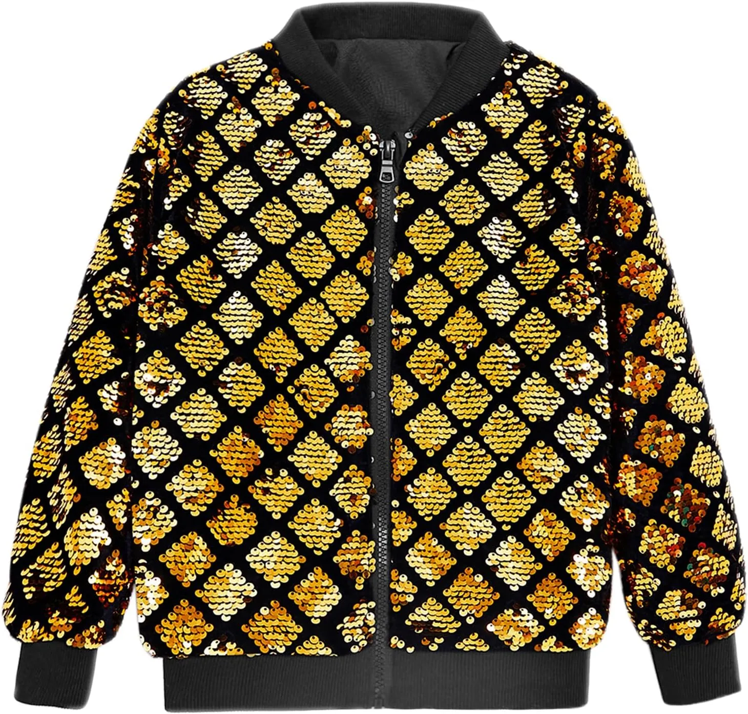 Lars Amadeus Argyle Sequin Bomber Jacket for Men's Party Club Shiny Baseball Varsity Jacket