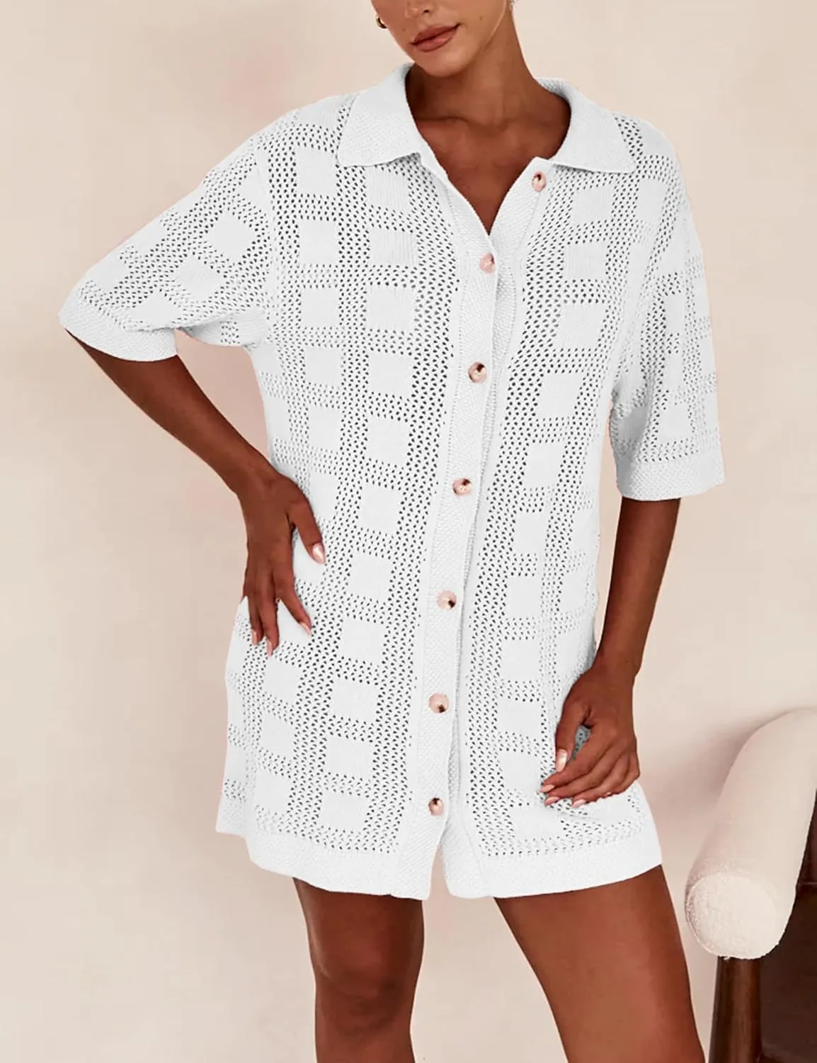 Lumister Lightweight Knit Dress Crochet Button Cover Up Bathing Suit Swimwear Knit Beach Summer Dress for Women