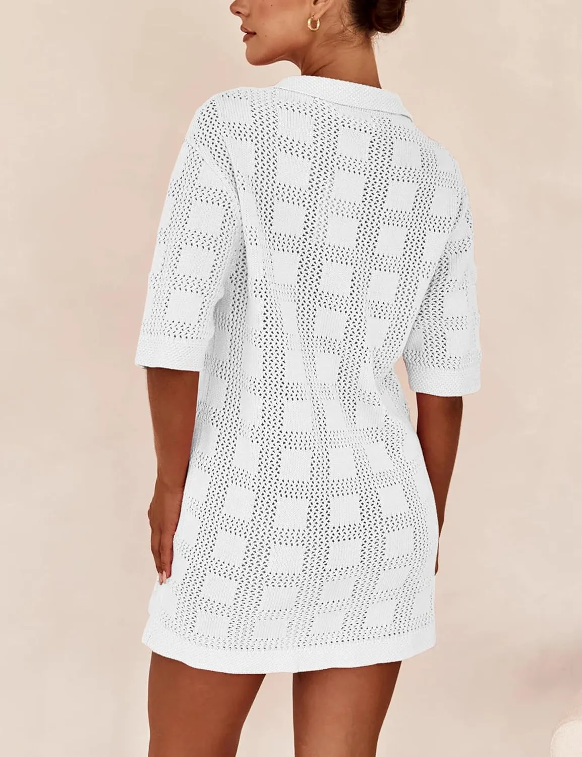 Lumister Lightweight Knit Dress Crochet Button Cover Up Bathing Suit Swimwear Knit Beach Summer Dress for Women