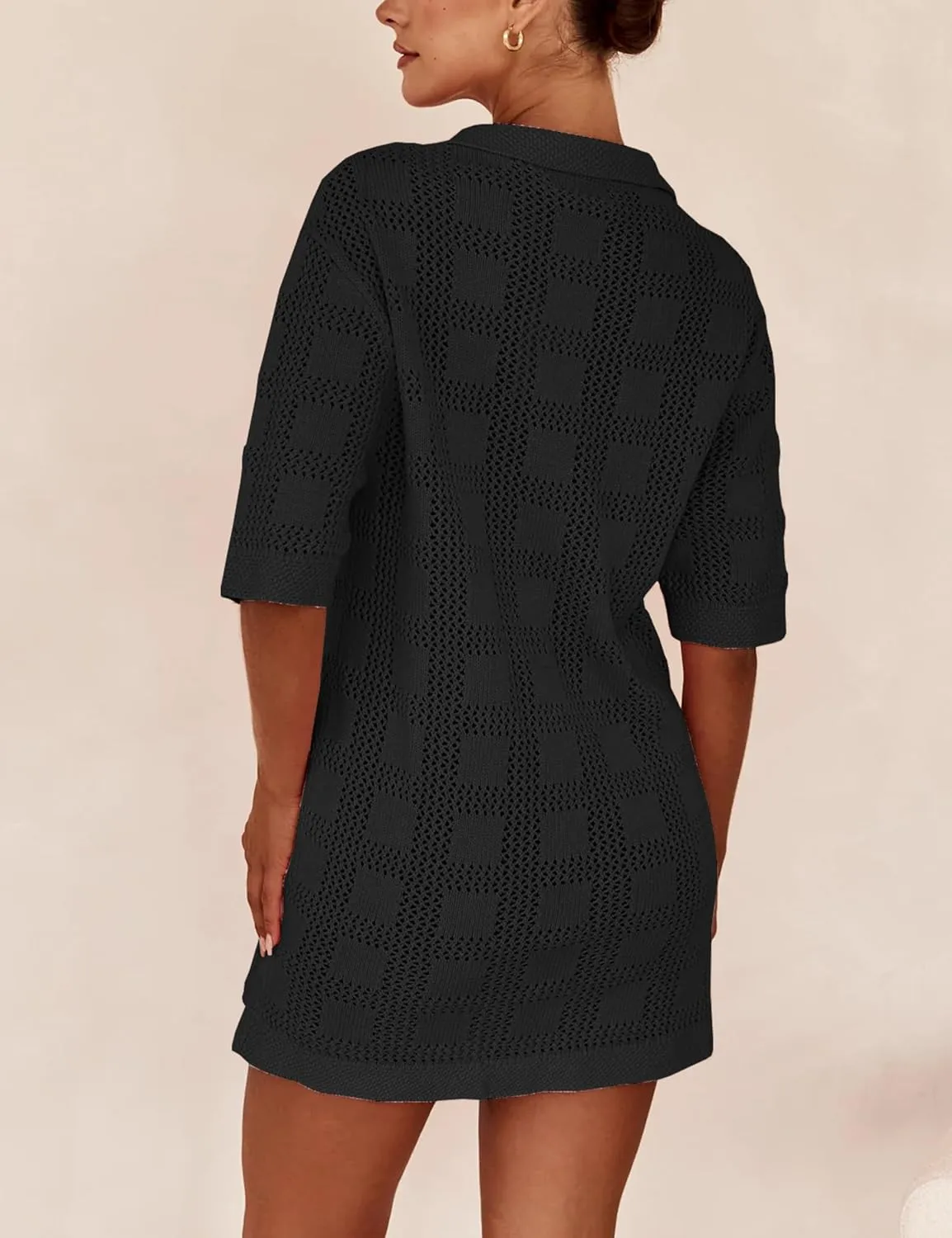 Lumister Lightweight Knit Dress Crochet Button Cover Up Bathing Suit Swimwear Knit Beach Summer Dress for Women