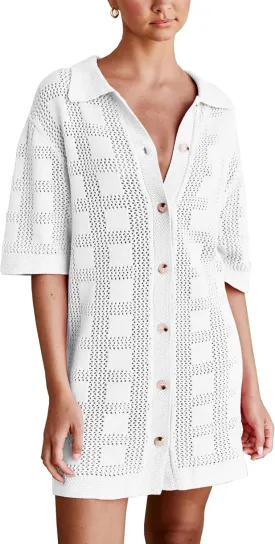 Lumister Lightweight Knit Dress Crochet Button Cover Up Bathing Suit Swimwear Knit Beach Summer Dress for Women