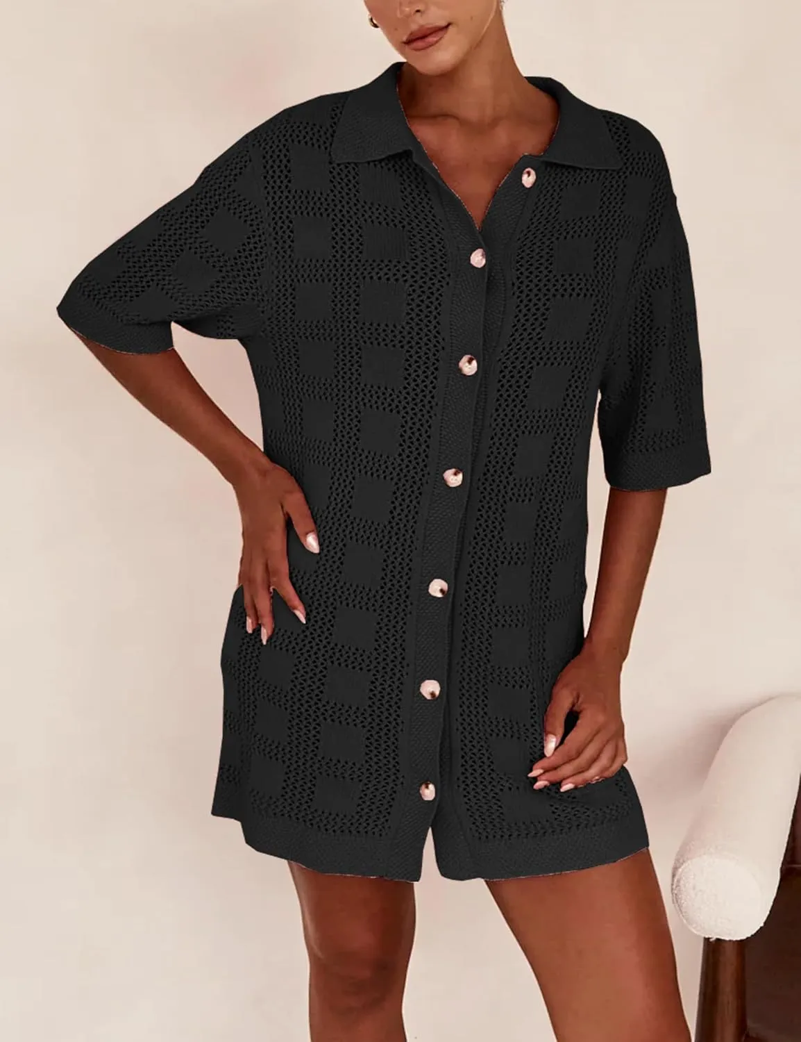 Lumister Lightweight Knit Dress Crochet Button Cover Up Bathing Suit Swimwear Knit Beach Summer Dress for Women