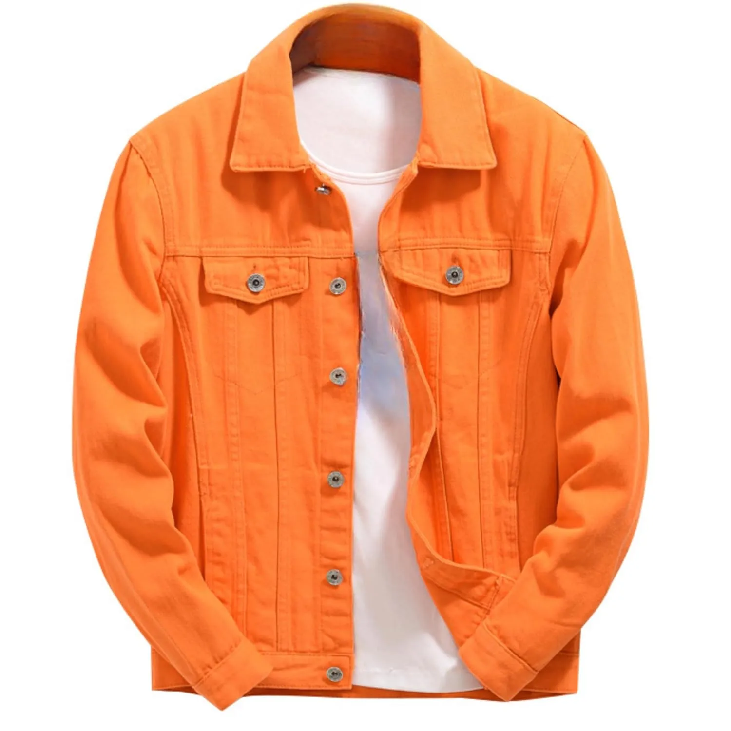 Maiyifu-GJ Jean Jacket for Men Casual Slim Fit Ripped Jean Coat Distressed Button Down Denim Jacket (OrangeB1,3X-Large)