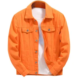 Maiyifu-GJ Jean Jacket for Men Casual Slim Fit Ripped Jean Coat Distressed Button Down Denim Jacket (OrangeB1,3X-Large)