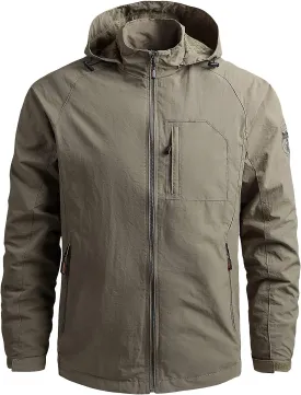 Men's Lightweight Shell Jacket Waterproof Windbreaker Rain Coat for Hiking Travel Climbing with Removable Hood