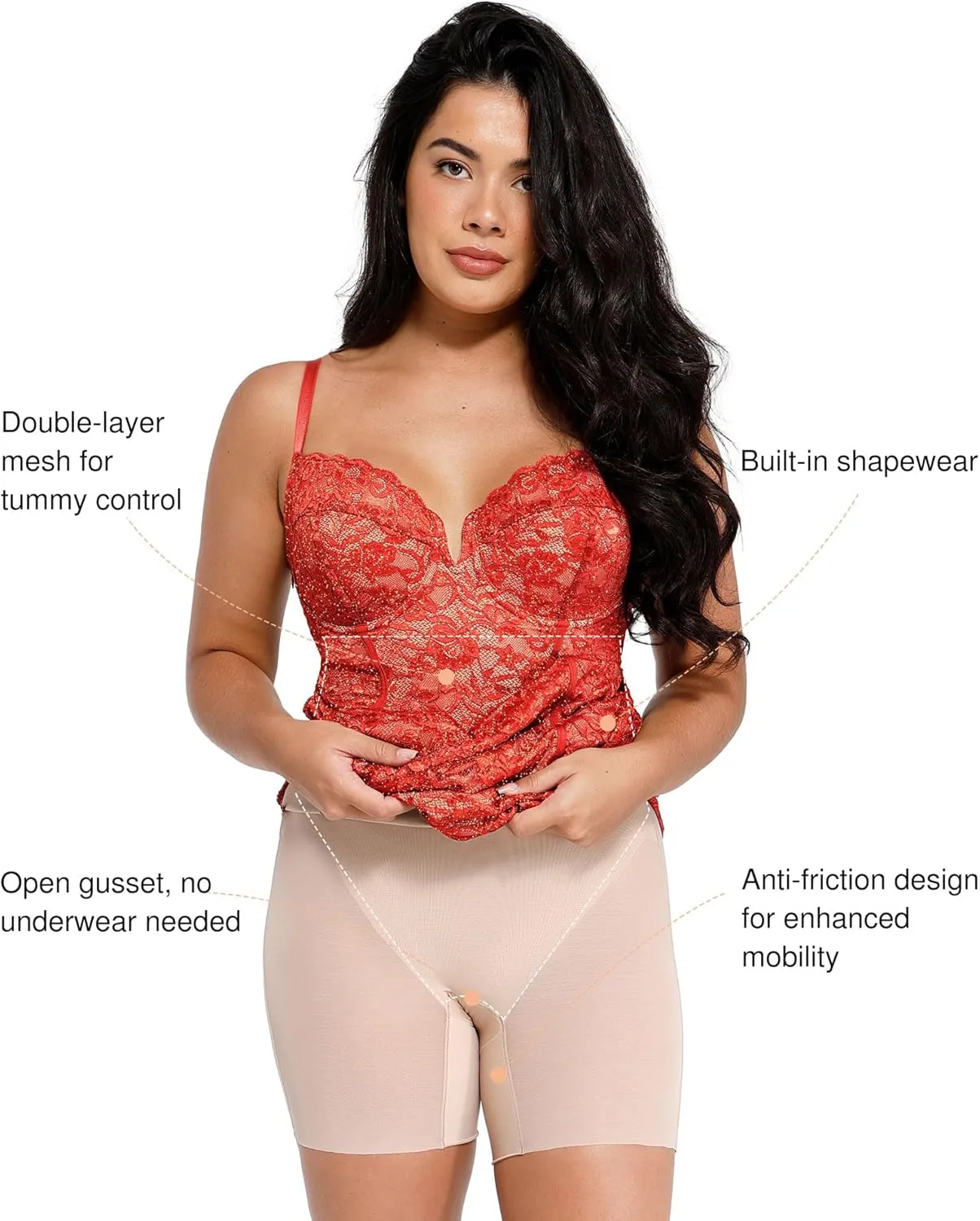Popilush Lace Cocktail Dresses for Women - Formal Party Corset Shapewear Dress Deep V Neck Midi Dress with Side Slit