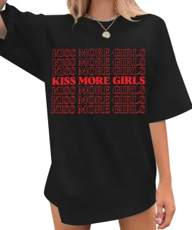 Pride Shirts for Women Kiss More Girls Graphic Shirts LGBT Equality Oversize Graphic Tee Shirt