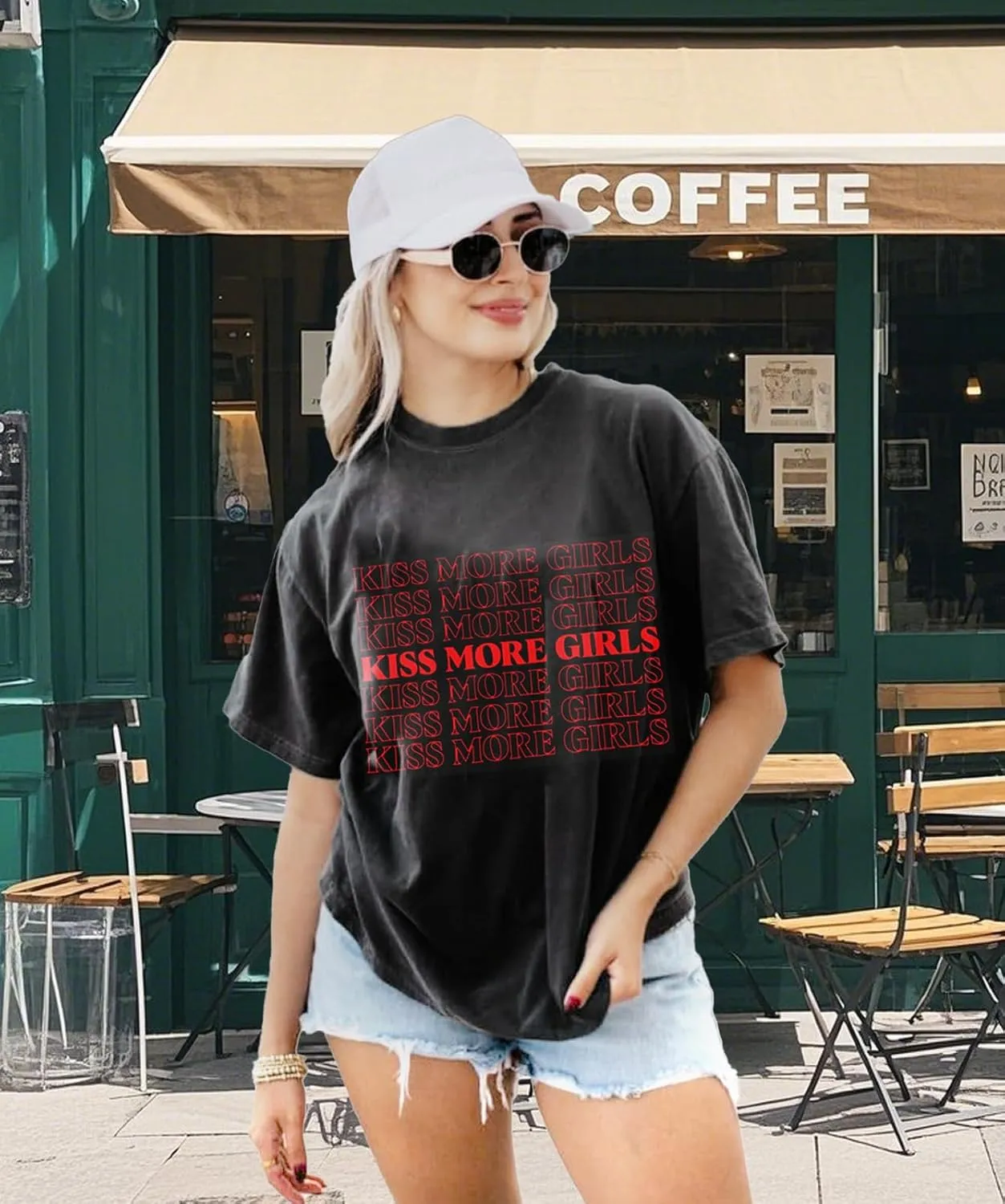 Pride Shirts for Women Kiss More Girls Graphic Shirts LGBT Equality Oversize Graphic Tee Shirt
