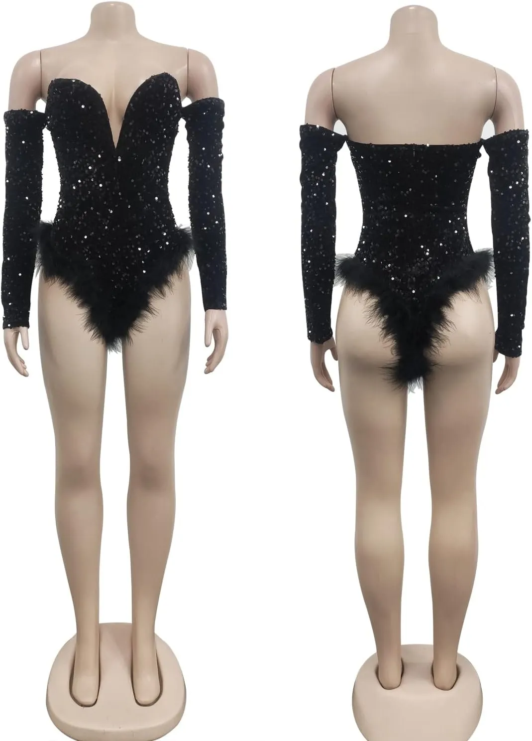 Rhinestone Sequin Bodysuit Birthday Outfit for Women Sexy Party Night