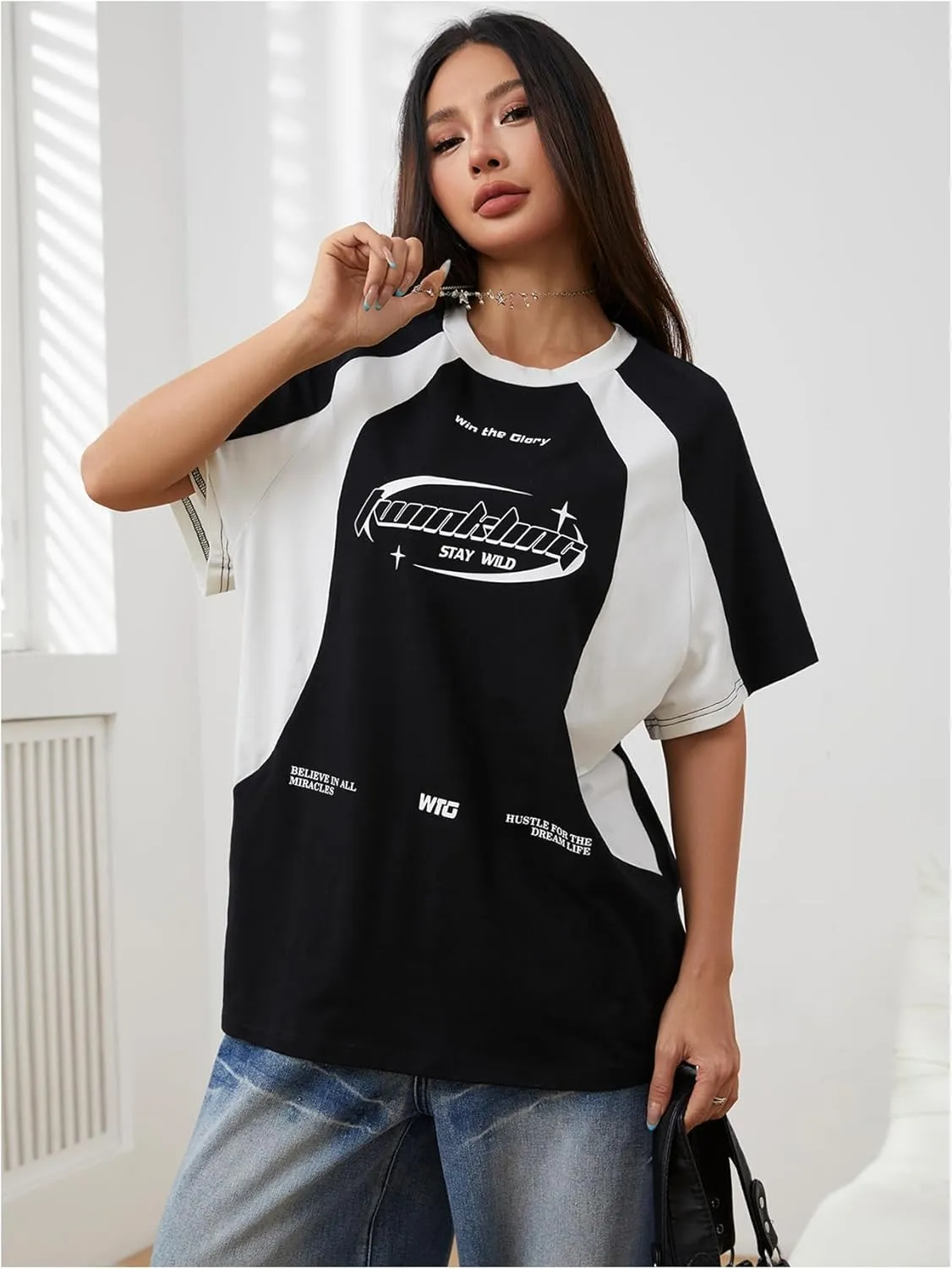 SOLY HUX Women's Graphic Tees Y2k Oversized T Shirt Jersey Streetwear Shirts Vintage Summer Tops