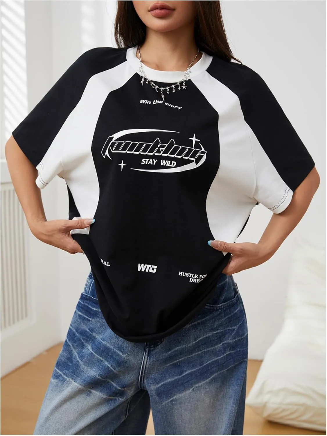 SOLY HUX Women's Graphic Tees Y2k Oversized T Shirt Jersey Streetwear Shirts Vintage Summer Tops