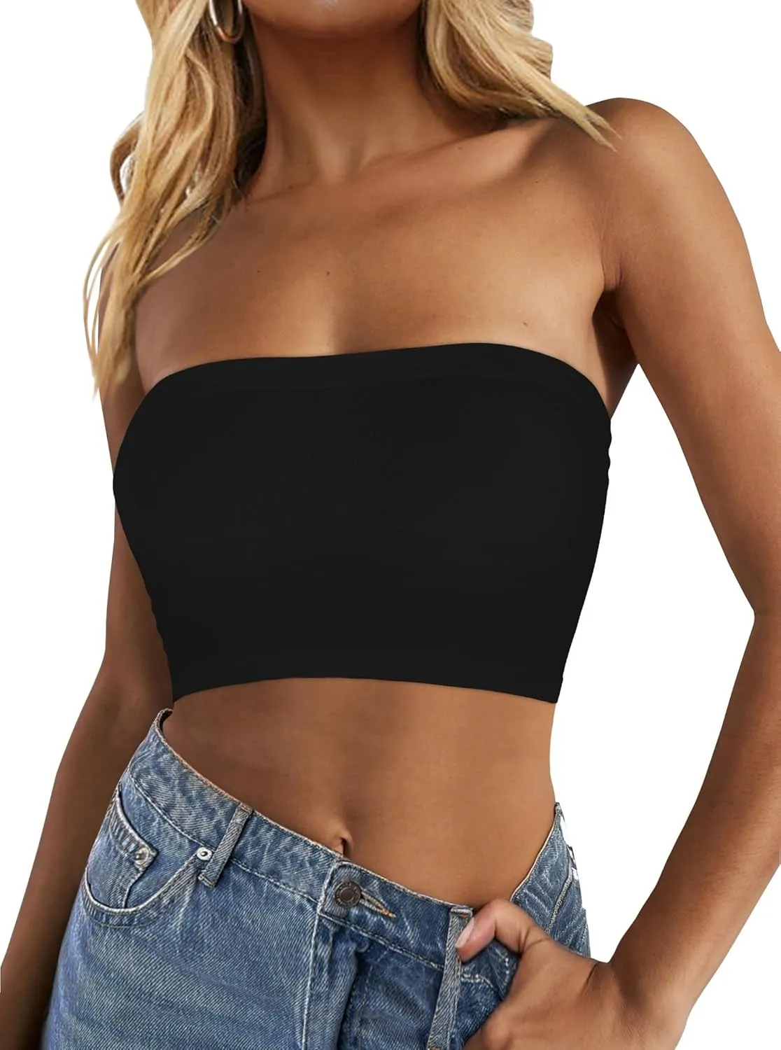 Tube Tops for Women Summer Crop Top Basic Casual Bandeau Going Out Strapless Short Shirt