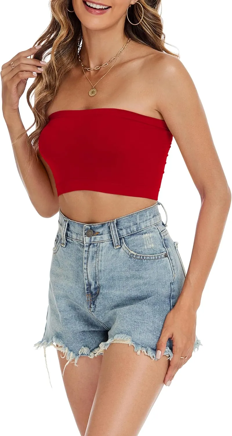 Tube Tops for Women Summer Crop Top Basic Casual Bandeau Going Out Strapless Short Shirt