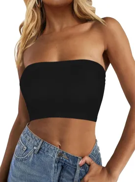 Tube Tops for Women Summer Crop Top Basic Casual Bandeau Going Out Strapless Short Shirt