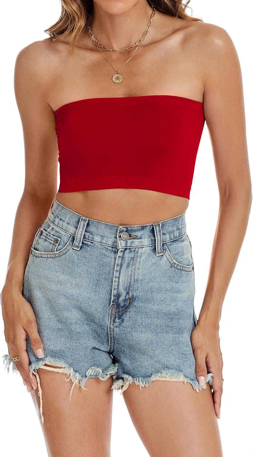 Tube Tops for Women Summer Crop Top Basic Casual Bandeau Going Out Strapless Short Shirt
