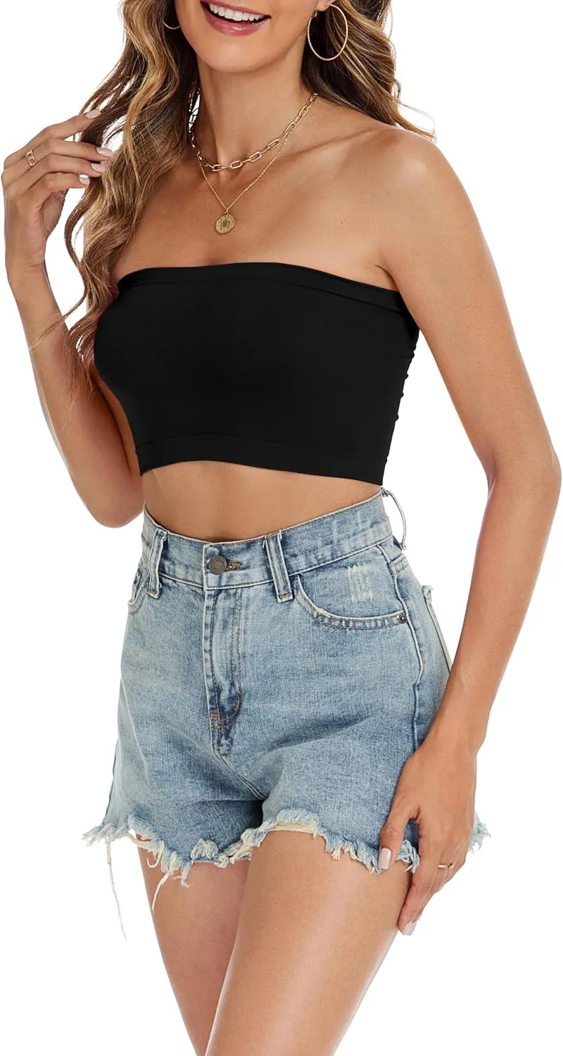 Tube Tops for Women Summer Crop Top Basic Casual Bandeau Going Out Strapless Short Shirt