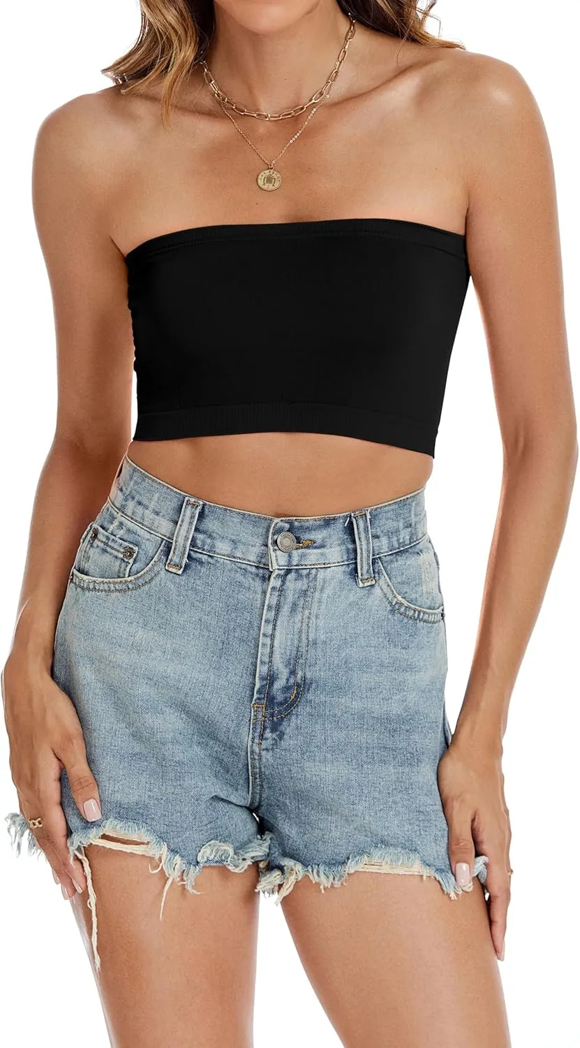 Tube Tops for Women Summer Crop Top Basic Casual Bandeau Going Out Strapless Short Shirt