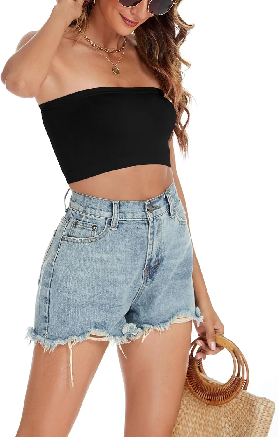 Tube Tops for Women Summer Crop Top Basic Casual Bandeau Going Out Strapless Short Shirt