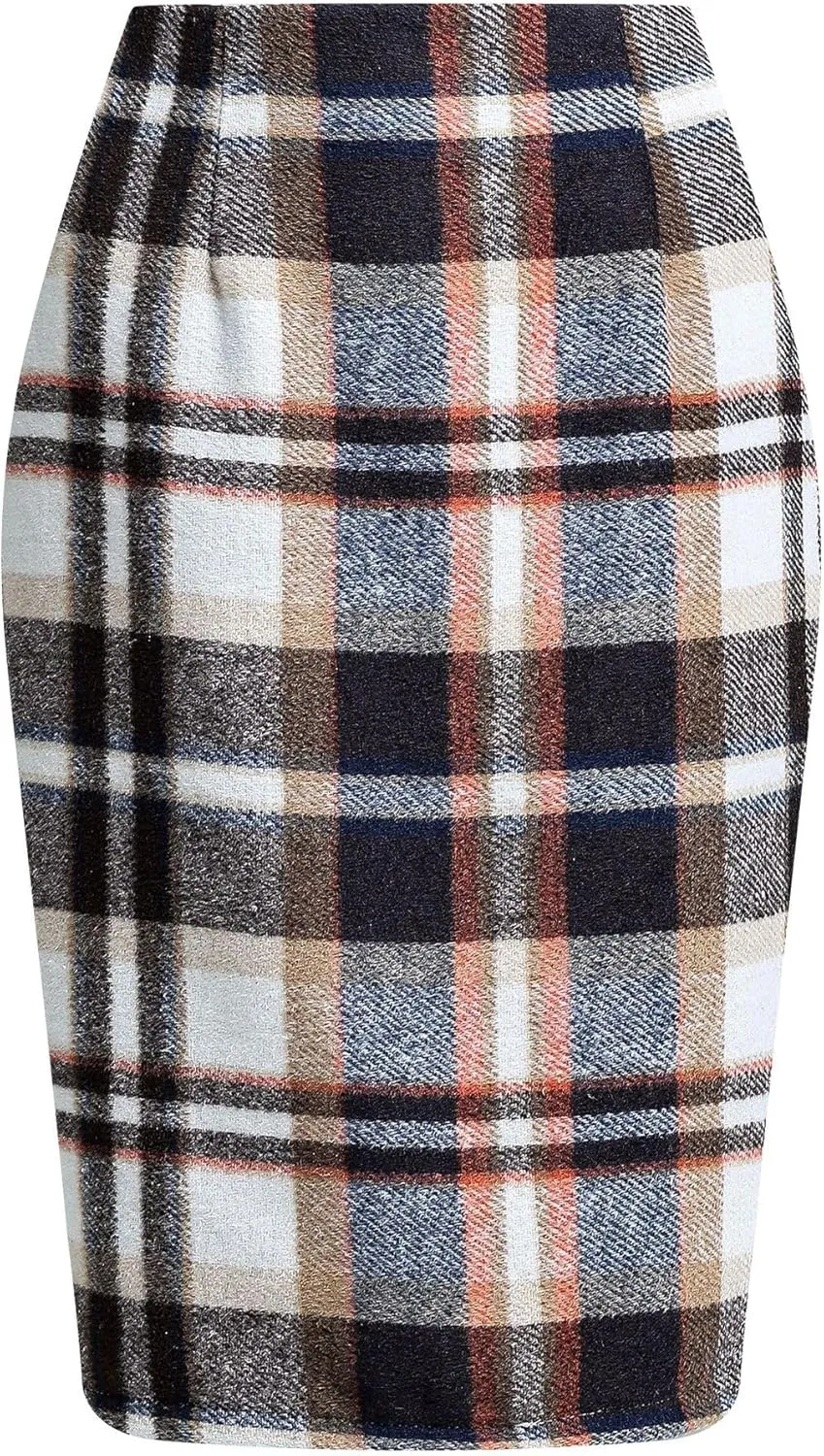 utcoco Womens High Waist Plaid Pencil Skirt Slit Bodycon Wool Mini Skirts